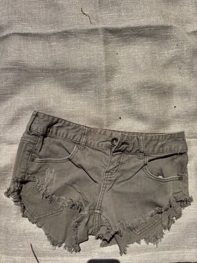 Billabong Olive Green Distressed Frayed Hem Jean Shorts